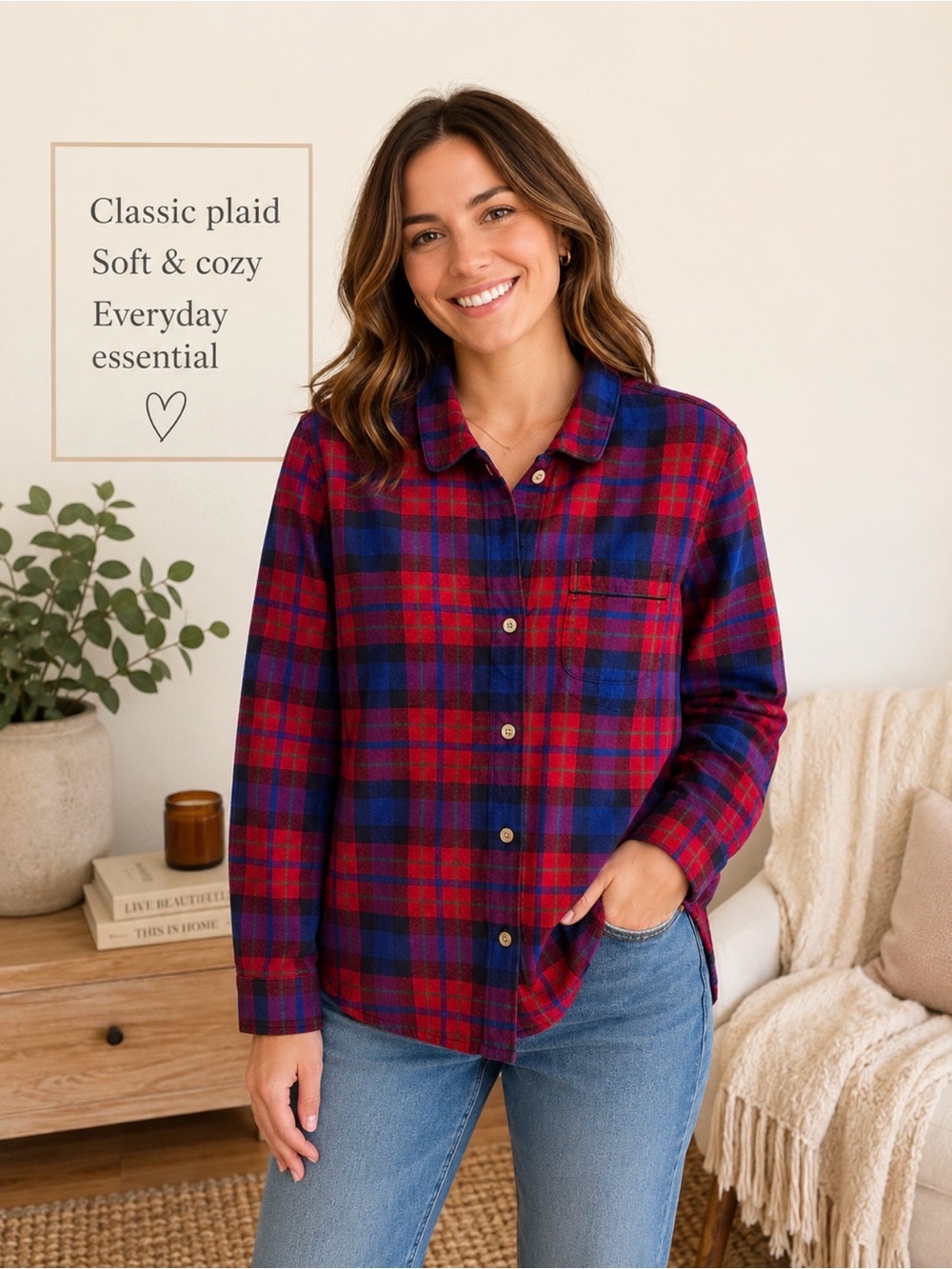 J. Crew Red, Blue & Green Plaid Button-Up size small